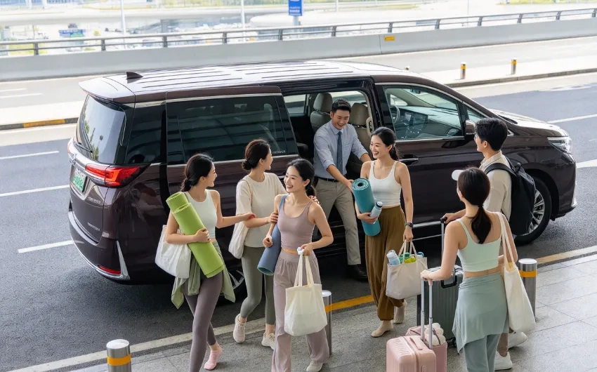 打破迷思『分車出發』更順？瑜伽靜修營用機場6人的士一車到底，墊具輕裝一車載齊，反而告別『未出發先亂』！